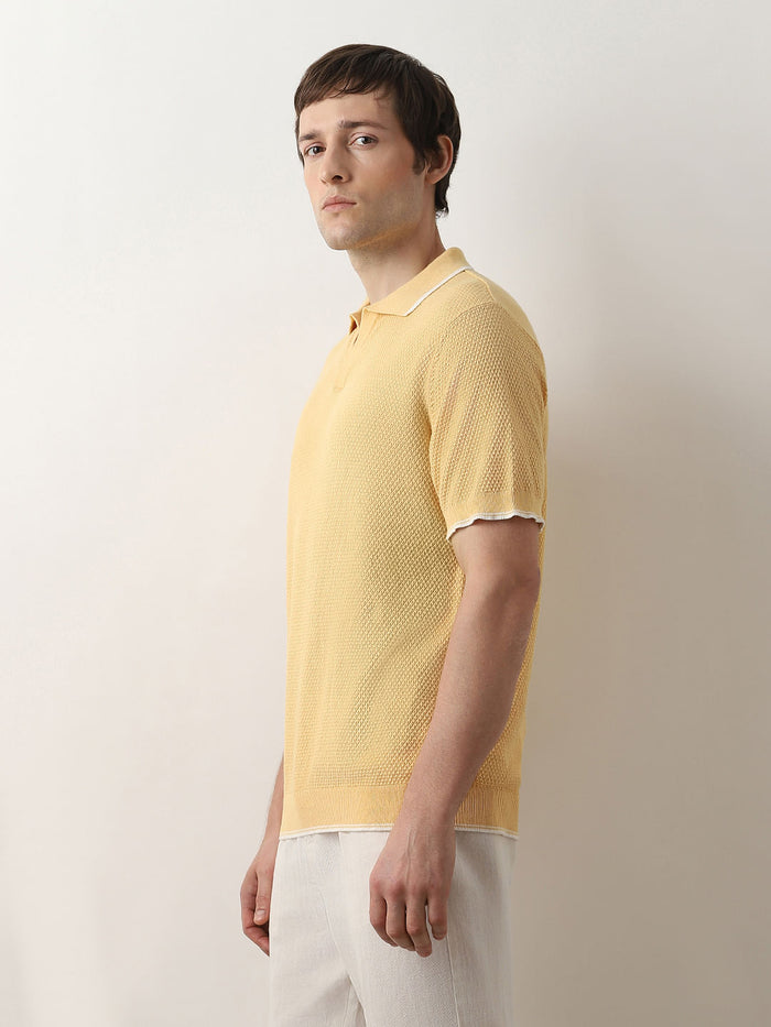 Sand Yellow Knitted Polo T-shirt