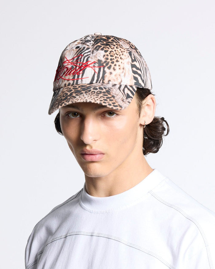 SAVAGE CAP LEOPARD - leopard print cap, on model close-up - Cold Culture