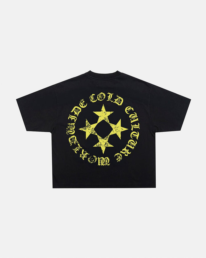 SCATTER TEE BLACK - black graphic print tee, back view - Cold Culture