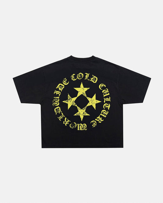 SCATTER TEE BLACK - black graphic print tee, back view - Cold Culture