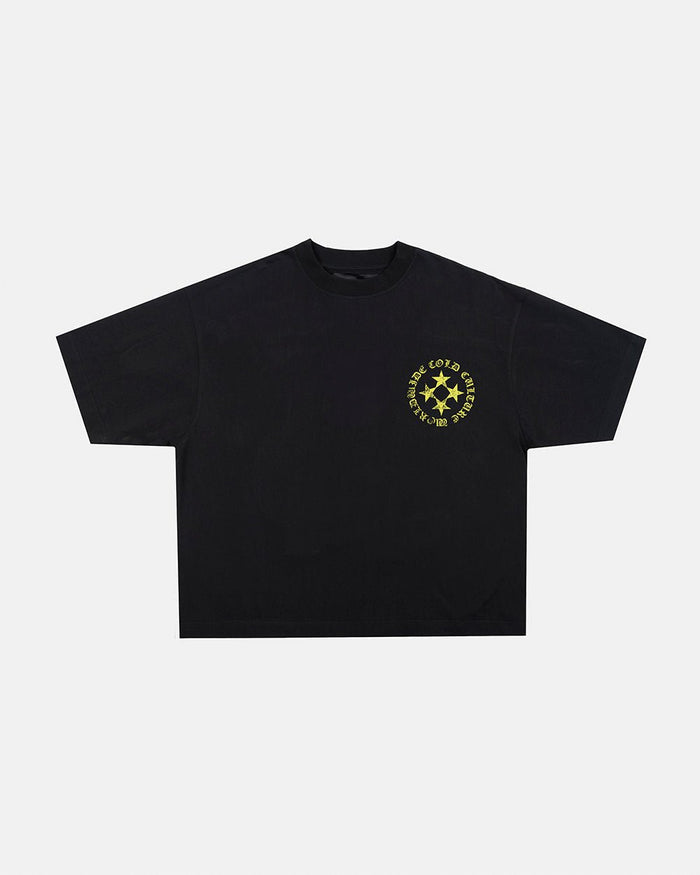 SCATTER TEE BLACK - black graphic print tee, front view - Cold Culture