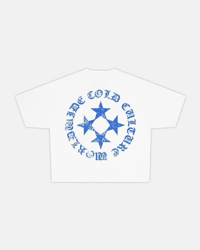 SCATTER TEE WHITE - white graphic print tee, back view - Cold Culture