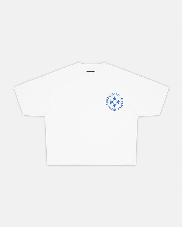 SCATTER TEE WHITE - white graphic print tee, front view - Cold Culture