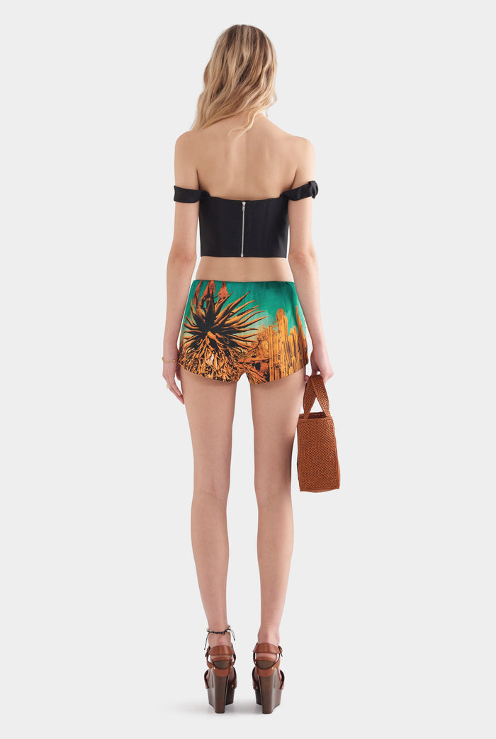 Silk Cotton Mini Short - Cactus Print