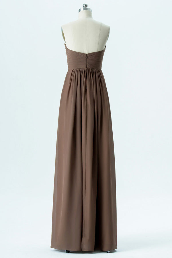 Simple Brown Strapless Bridesmaid Dress