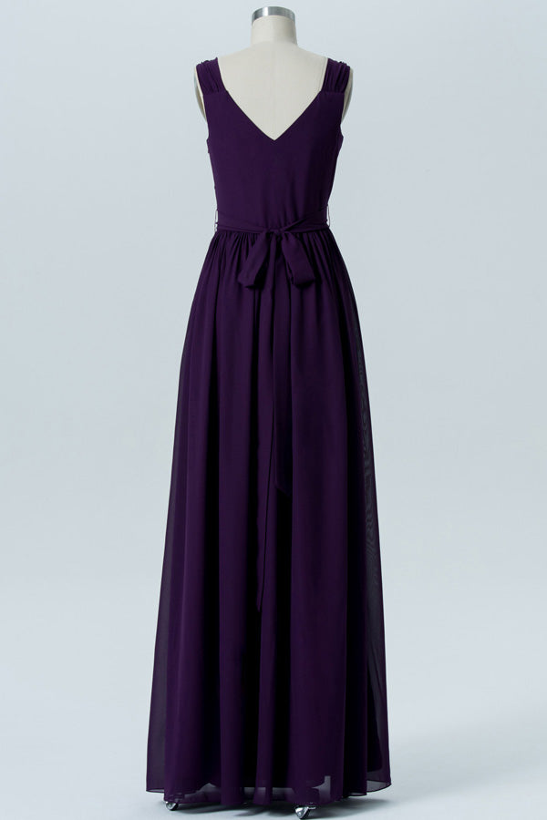 Simple Purple V-Neck Backless Bridesmaid Dress