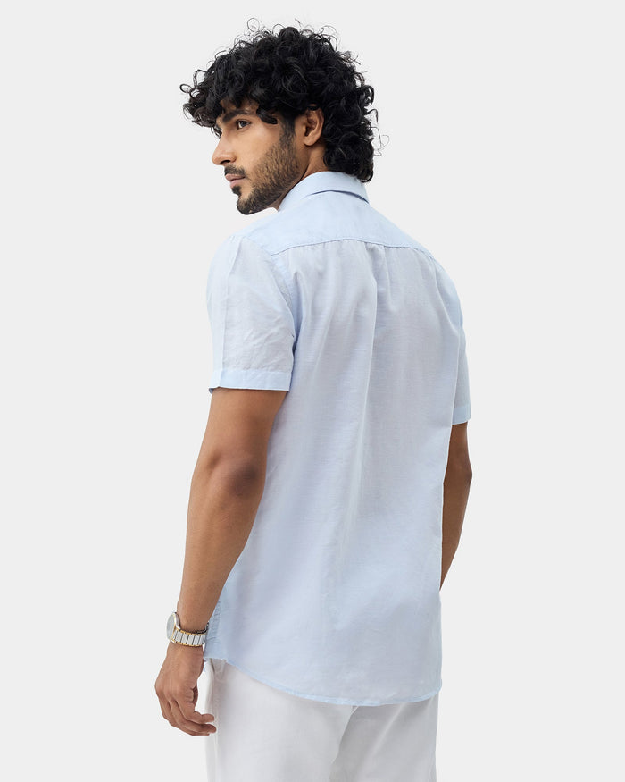 Sky Blue Half Sleeve Linen Solid Shirt - Cleo