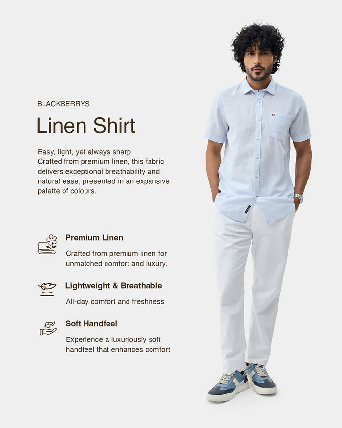 Sky Blue Half Sleeve Linen Solid Shirt - Cleo