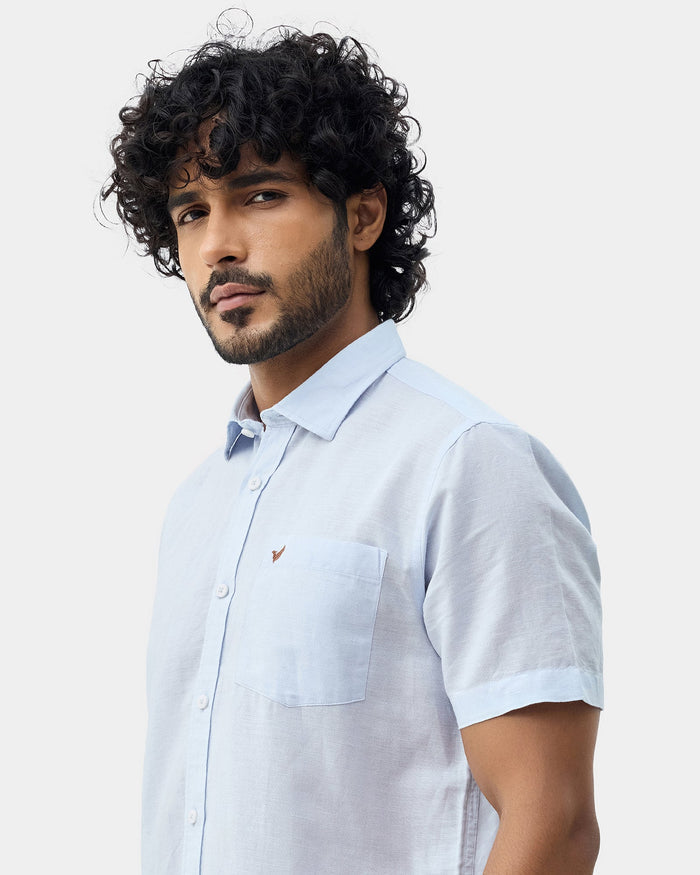 Sky Blue Half Sleeve Linen Solid Shirt - Cleo