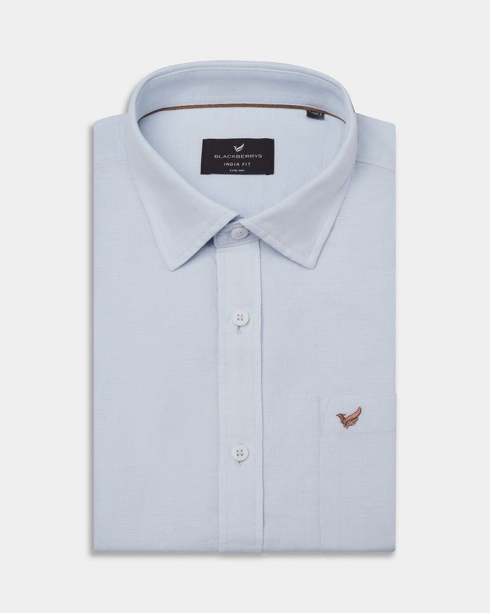 Sky Blue Half Sleeve Linen Solid Shirt - Cleo