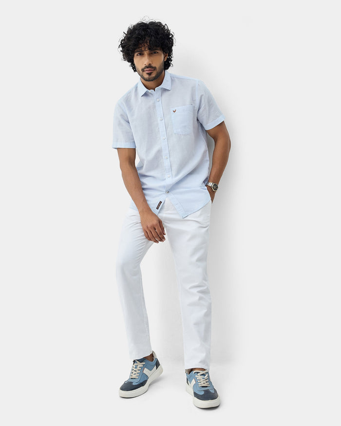 Sky Blue Half Sleeve Linen Solid Shirt - Cleo
