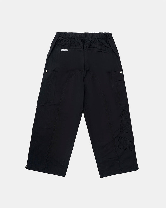 SOLID CARGO PANTS BLACK - black cargo pants, flat lay - Cold Culture