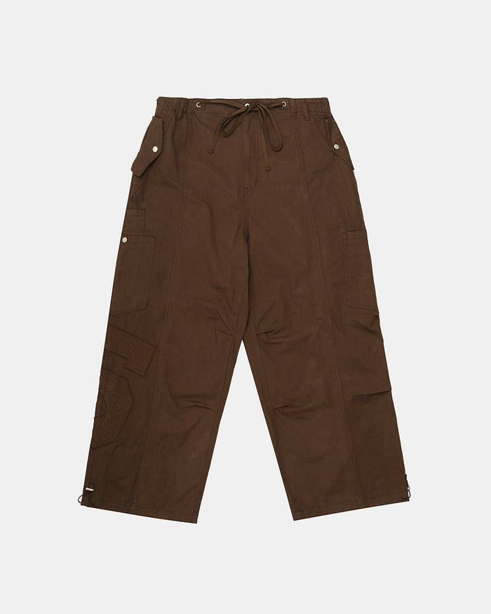 SOLID CARGO PANTS BROWN - brown cargo pants, flat lay - Cold Culture