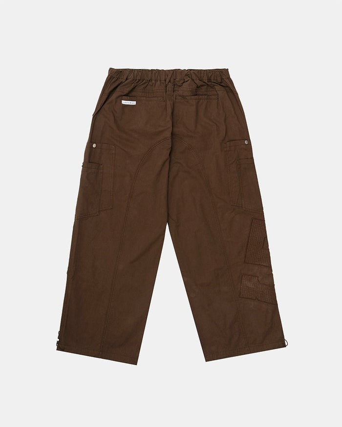 SOLID CARGO PANTS BROWN - brown cargo pants, flat lay - Cold Culture