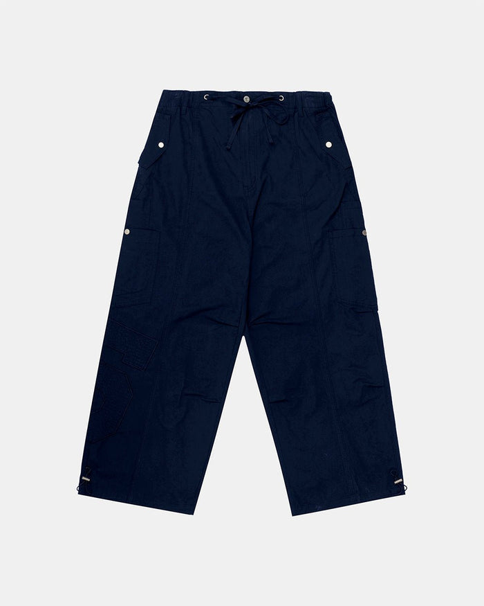 SOLID CARGO PANTS NAVY - navy cargo pants, flat lay - Cold Culture