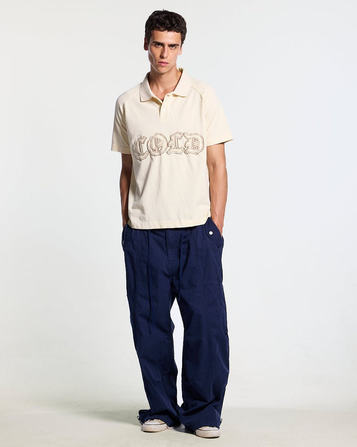 SOLID CARGO PANTS NAVY - navy cargo pants, front view on male model - Cold Culture
