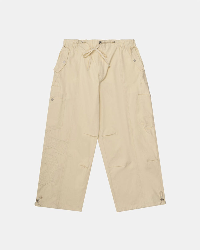 SOLID CARGO PANTS WHITE - off-white cargo pants, flat lay - Cold Culture