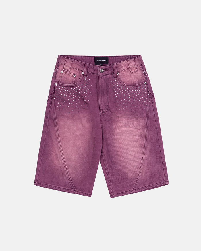 SPARK SHORTS BURGUNDY - washed burgundy denim shorts, front view - Cold Culture