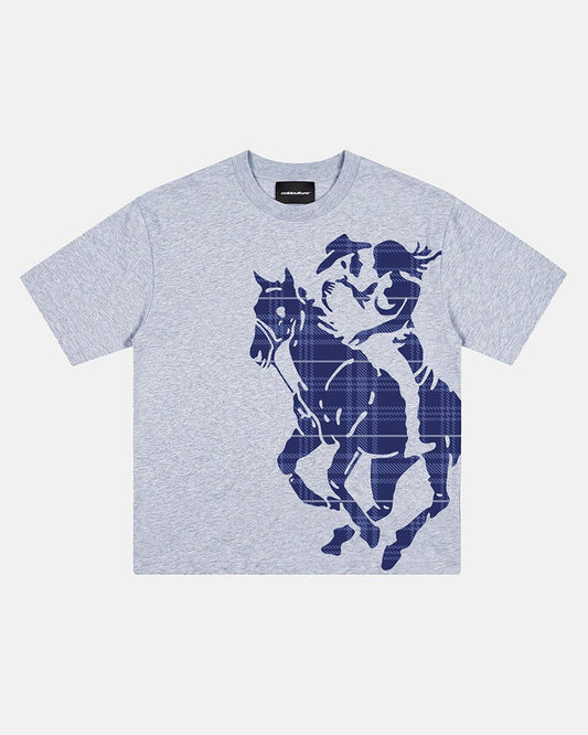 STALLION TEE HEATHER GREY - heather grey graphic print tee, front view - Cold Culture