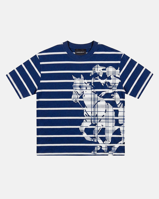 STALLION TEE NAVY - navy striped tee, front view - Cold Culture