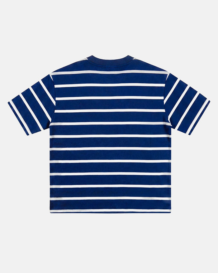 STALLION TEE NAVY - navy striped tee, back view - Cold Culture
