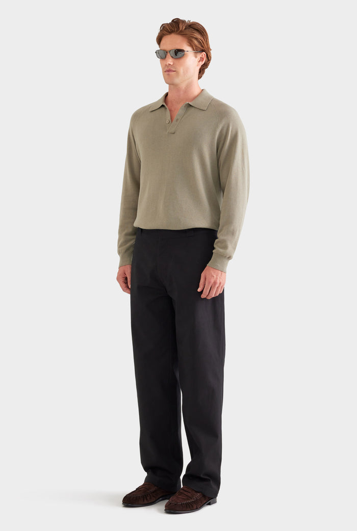 Straight Leg Cotton Canvas Pant - Black