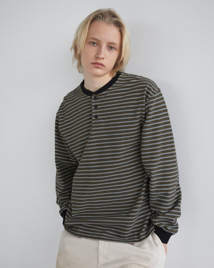 Stripe Henley L/S Tee Olive