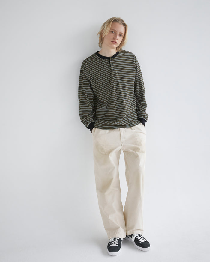 Stripe Henley L/S Tee Olive