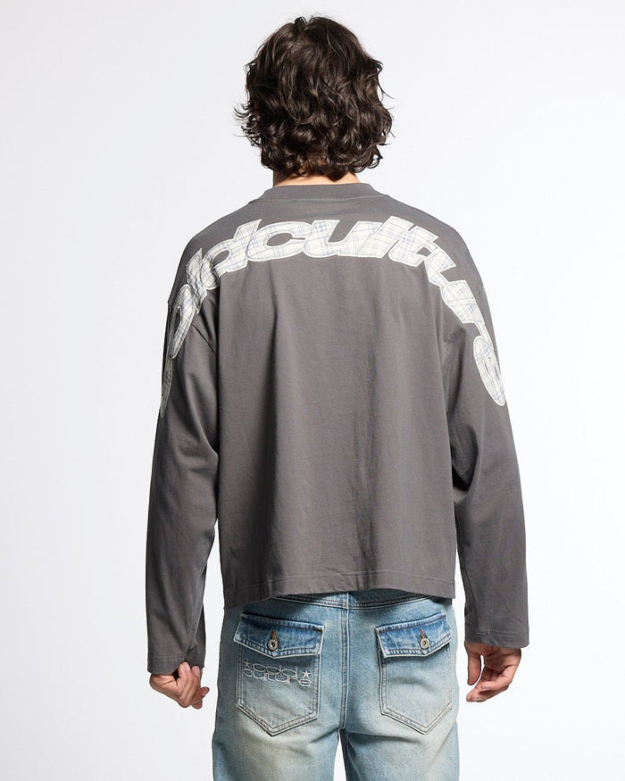 TARTAN DISTRESS CURVED LONGSLEEVE BLACK - Cold Culture