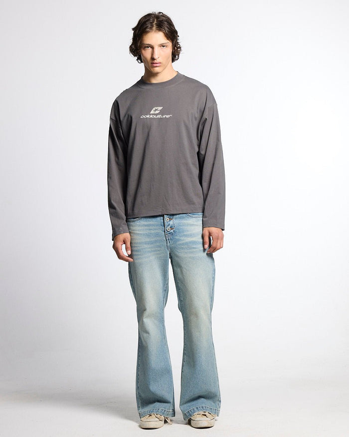 TARTAN DISTRESS CURVED LONGSLEEVE BLACK - Cold Culture