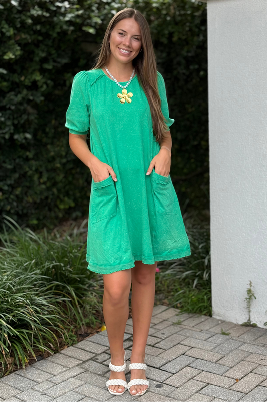 The Boardwalk Washed T-Shirt Dress in Green