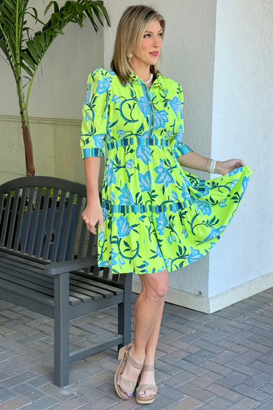 The Del Mar Printed Dress in Lime