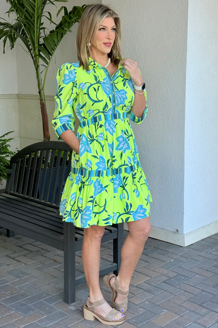 The Del Mar Printed Dress in Lime