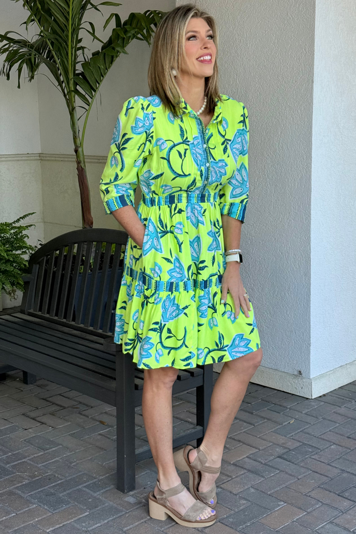 The Del Mar Printed Dress in Lime