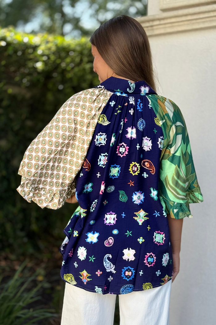 The Mariposa Mixed Print Top in Green