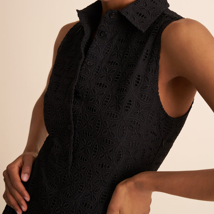 up close shot of woman in black dress