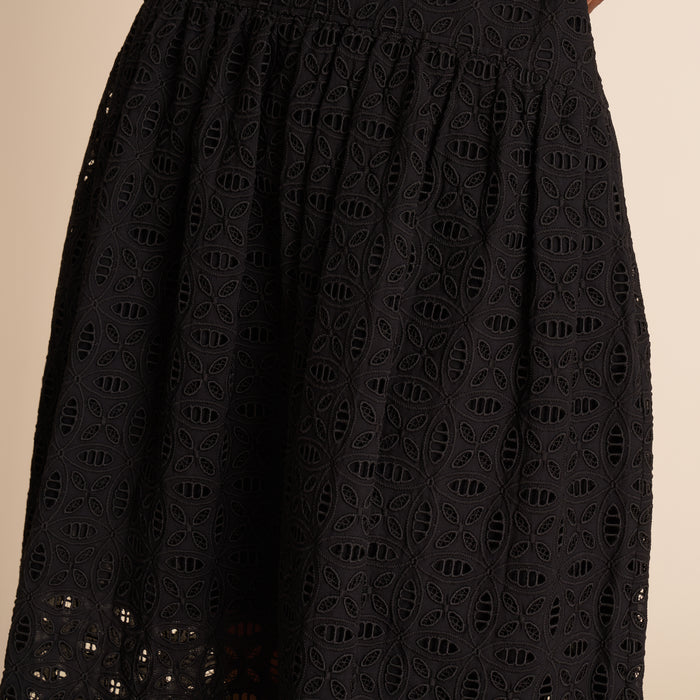 up close shot of women in black dress