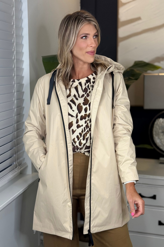 Tribal Cinched Zip Front Hooded Raincoat