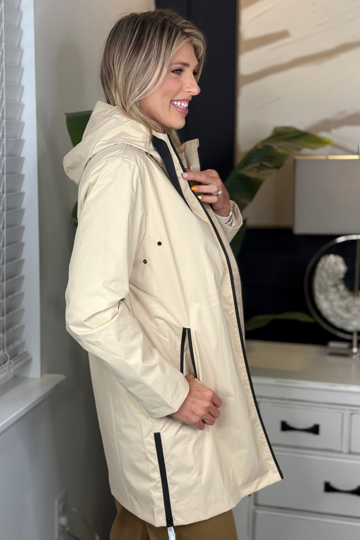 Tribal Cinched Zip Front Hooded Raincoat