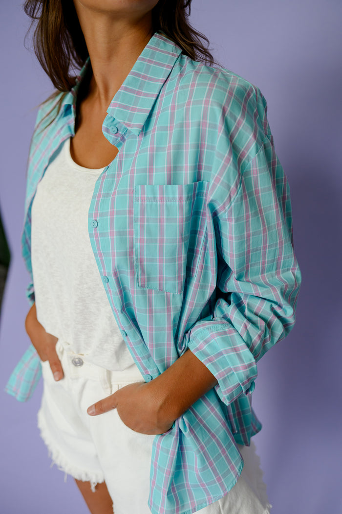 Turquoise Checked Tako Shirt