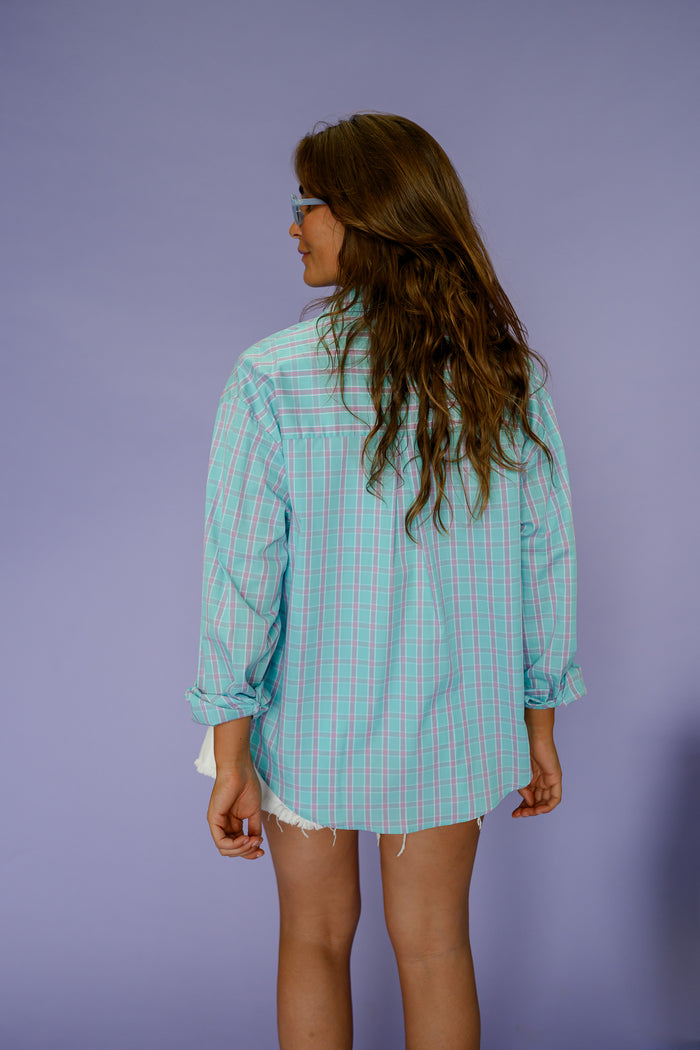 Turquoise Checked Tako Shirt