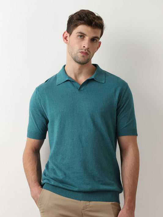 Turquoise Linen Polo T-shirt