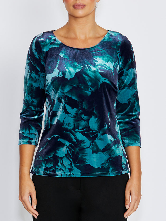 Viola Teal Rose Velour Top