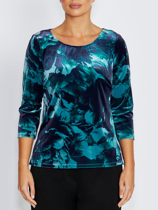 Viola Teal Rose Velour Top