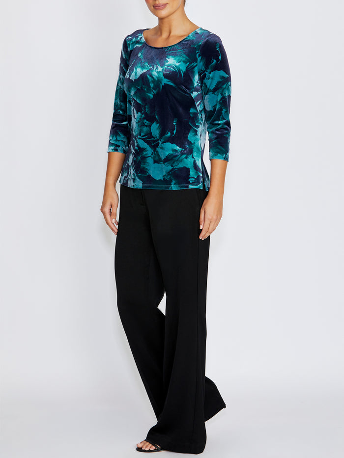 Viola Teal Rose Velour Top