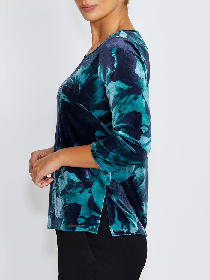 Viola Teal Rose Velour Top