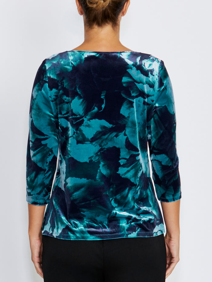 Viola Teal Rose Velour Top