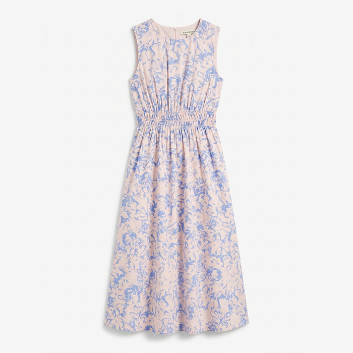 Floral dress with blue and pink pattern on a white background