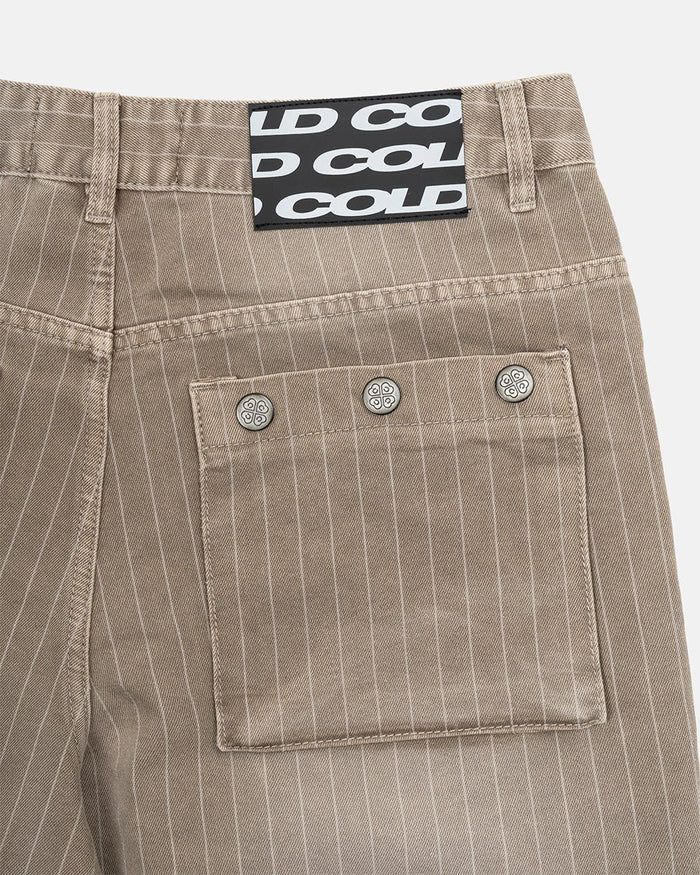 WASHED CASINO V1 PANTS BEIGE - beige pinstripe washed pants, detail close-up - Cold Culture
