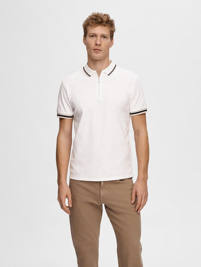 White Cotton Zipped Polo T-shirt